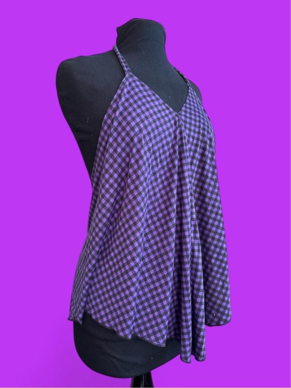 Y2K dead stock Purple Gingham Spaghetti-Strap Tank Top